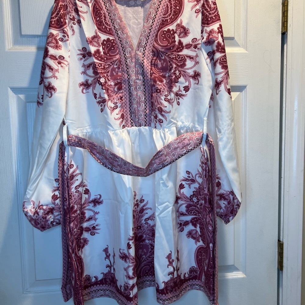 Sunday Women's Dress in White and Burgundy